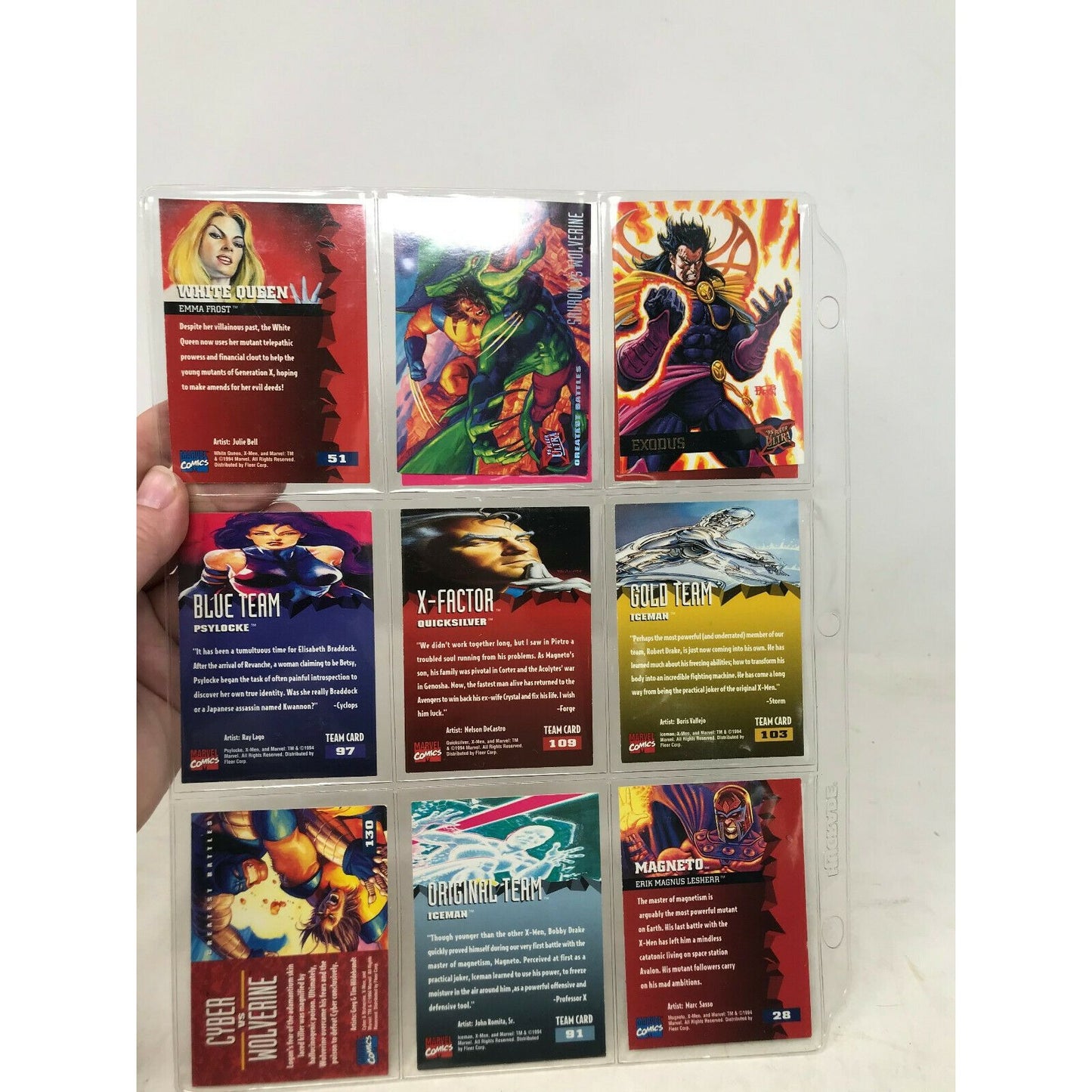 1995 Fleer ULTRA X-MEN Marvel Trading Cards - 1 Page ( 11 Cards)