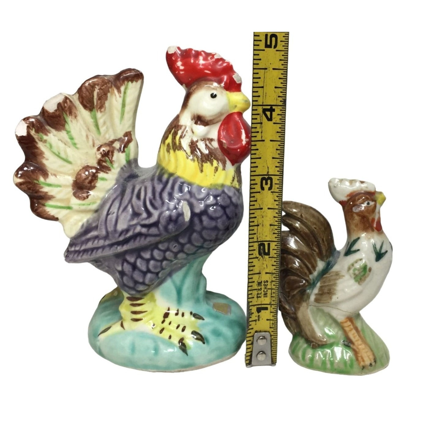 Vintage pair of Mismatched Rooster Salt / Pepper Shakers - Made in Japan