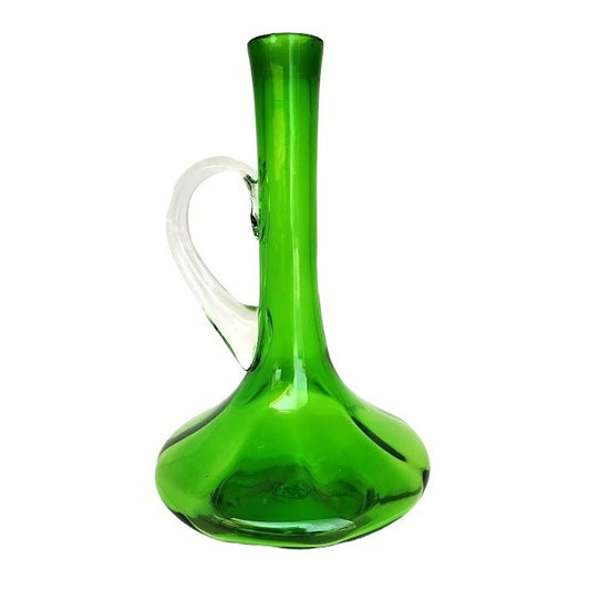 Vintage Bischoff Vivid Green Decanter with Clear Handle - 11.5" tall