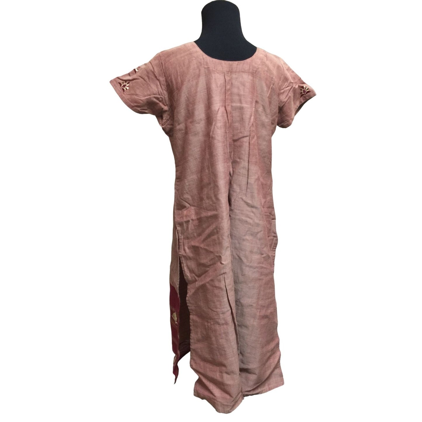 Short Sleeved Kurta with Scarf - Deep Red/Maroon and Gold