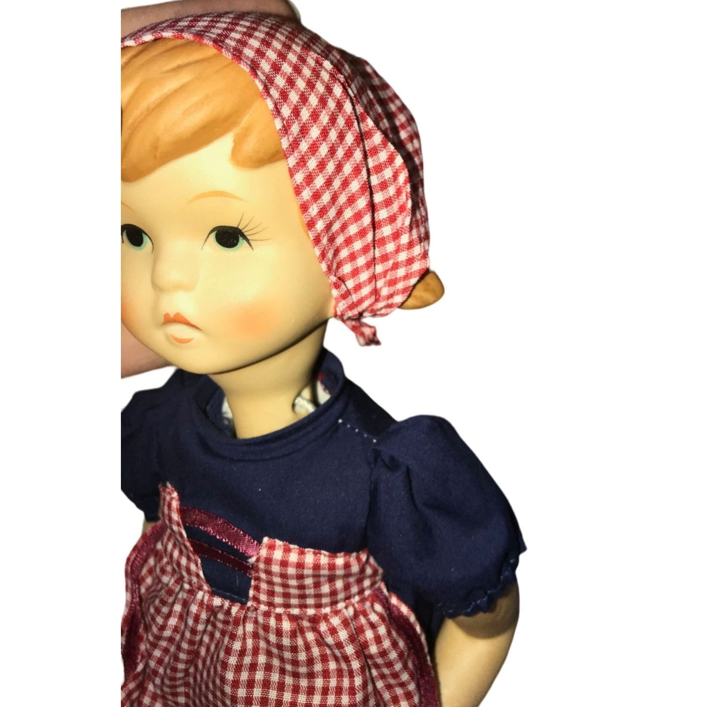 Beautiful Hummel Porcelain Doll Checkered Bandana and apron - PIgtails Cute & Rare!