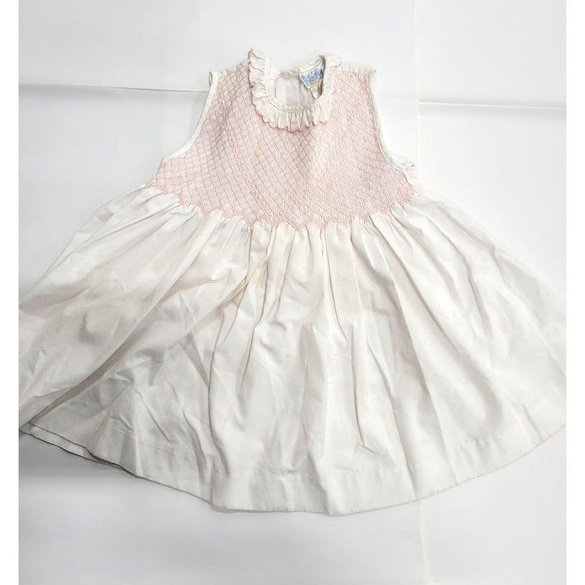 Vintage La Fleur Toddler Dress with rouched chest - pink and white - size 4T - vintage kids clothes