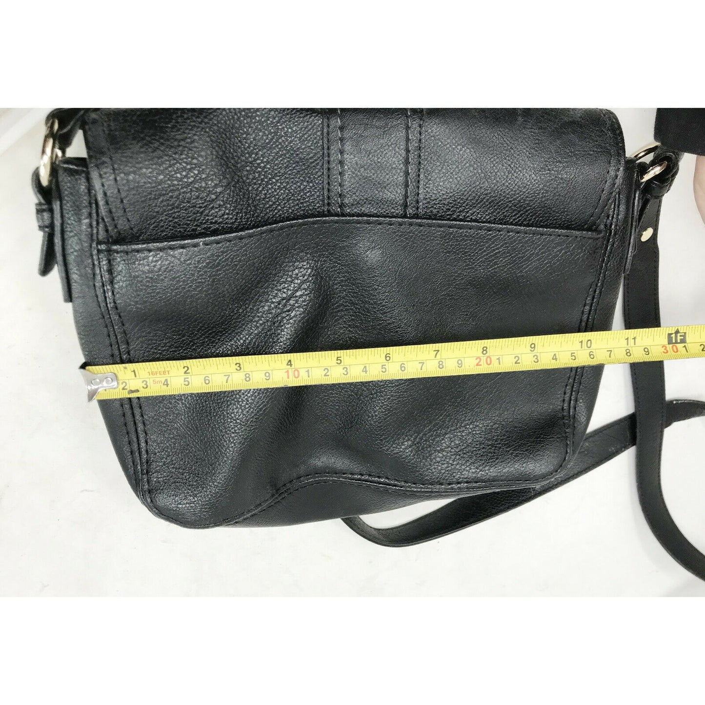 LIZ CLAIBORNE Black Faux Leather Bag / Handbag Purse With BUCKLE