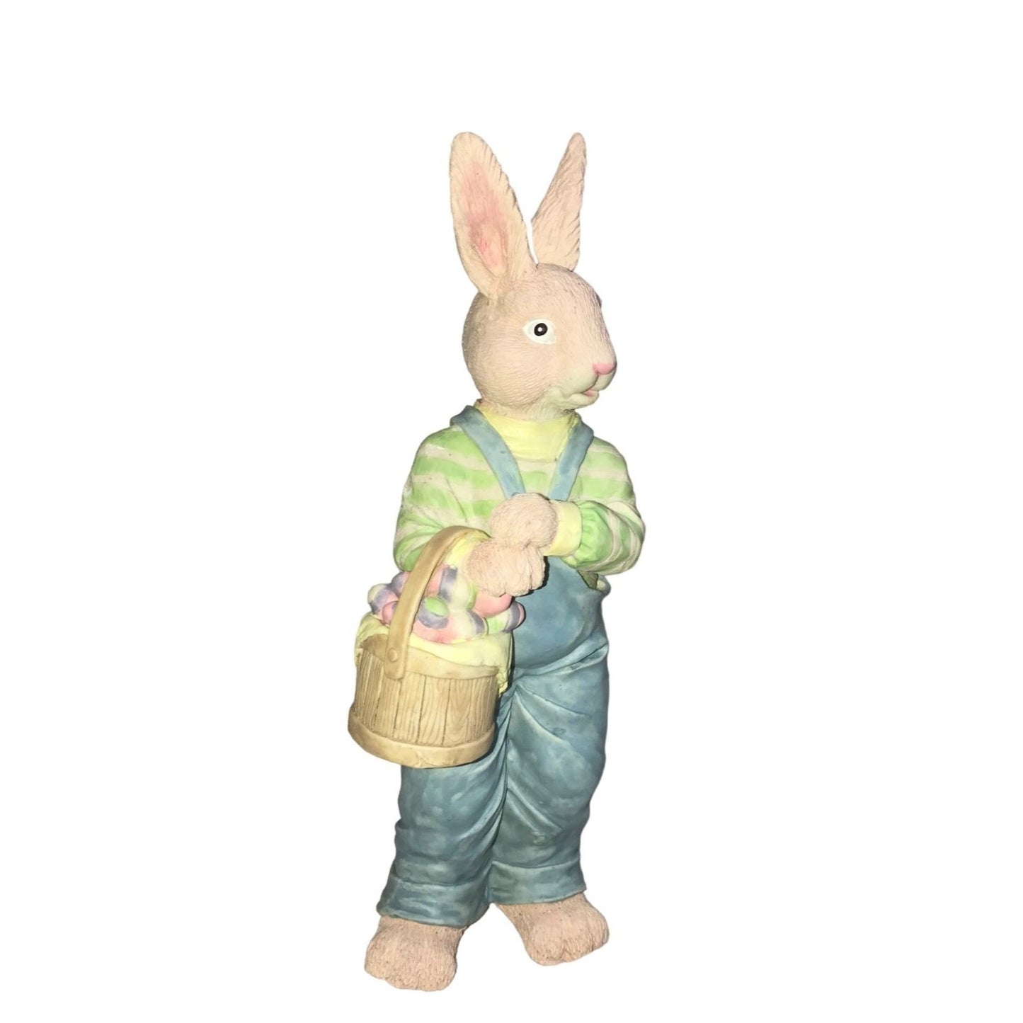 Easter decor - Brown Rabbit Holding Bucket of Easter Eggs (Wearing overalls) - Holiday Decor