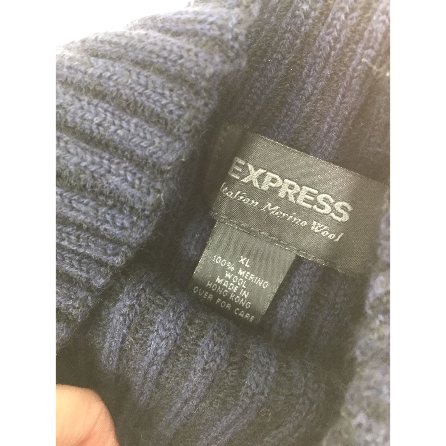 Express Mens Merino Wool Sweater size XL Black (Bluish hue in some light) - High Collar / Ribbed Design