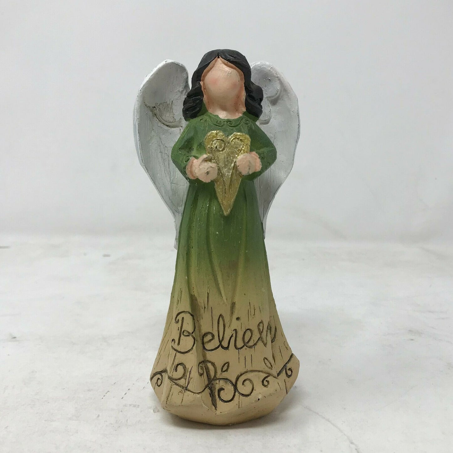 BELIEVE - Peaceful Carved ANGEL with Heart - Inspirational Gift