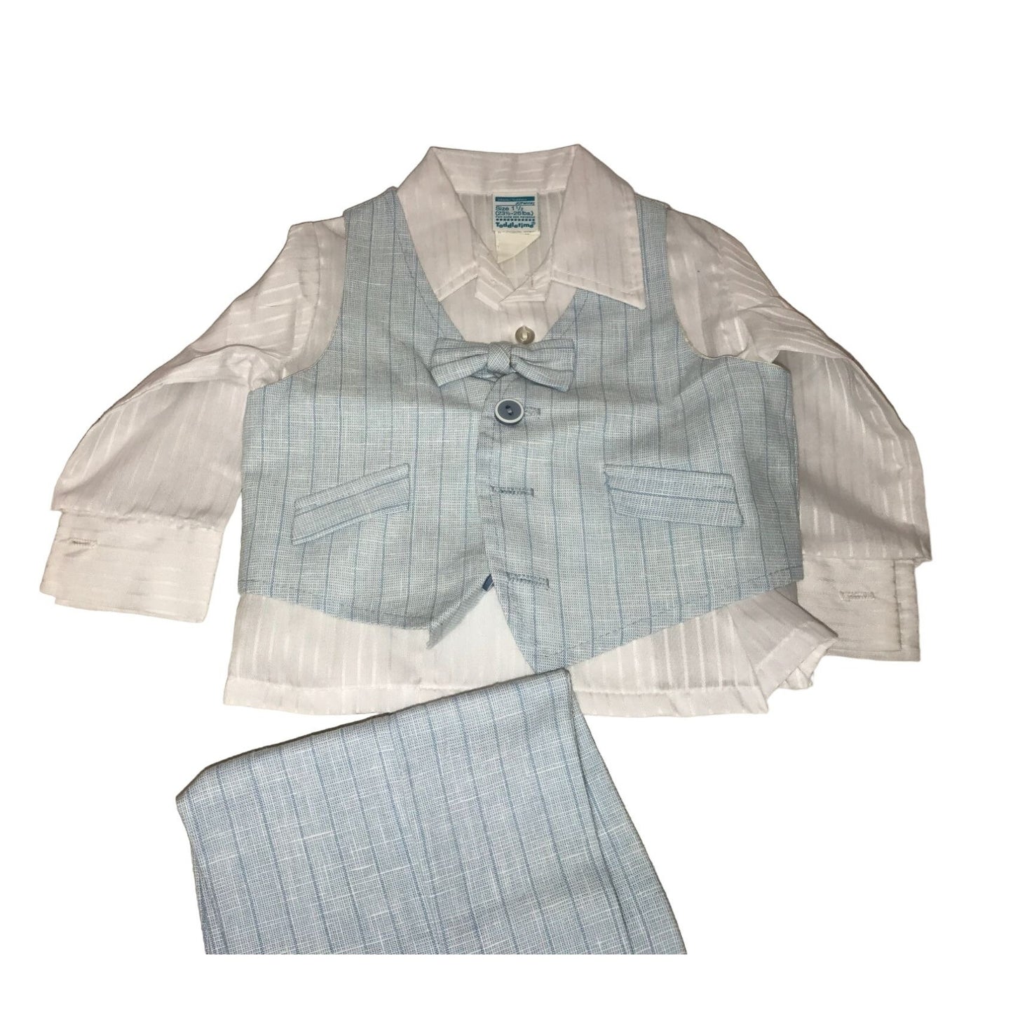 Vintage Infant 3 piece Suit - Blue Pinstripe - ToddleTime Baby Boy Suit Vest and Pants Suit Outfit SIze 1.5 (up to 26 lbs)