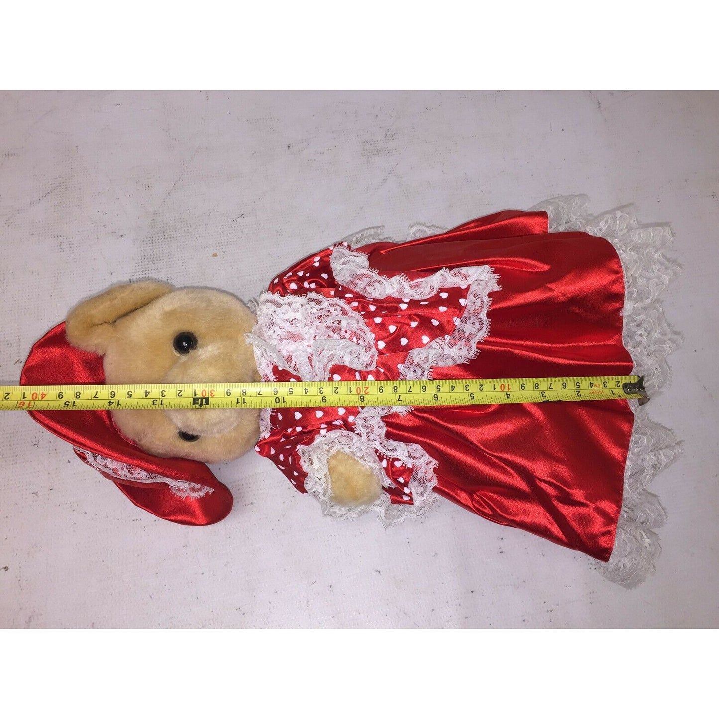 Jointed TEDDY BEAR in Red Satin Gown and Hat (Valentines or Xmas)