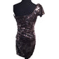 Evening Cocktail Dress - Bronze Tone Sequin one Shoulder Mini Dress Size 7 Windsor  A+ Stuff