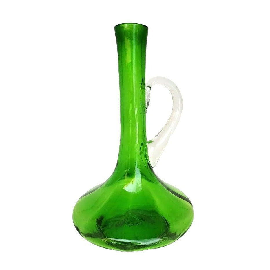 Vintage Bischoff Vivid Green Decanter with Clear Handle - 11.5" tall