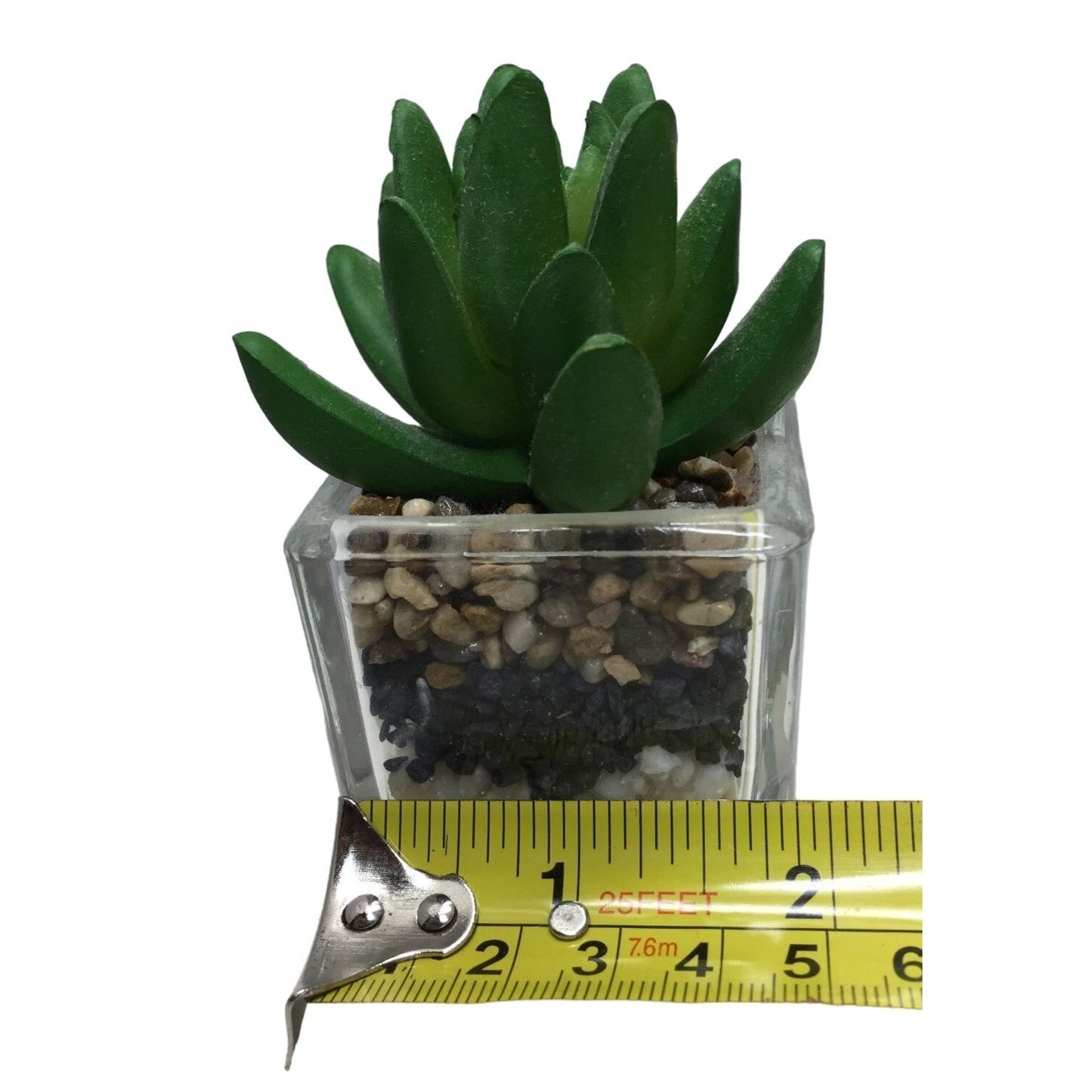 Mini Succulent in jar (faux) with dirt and rock in planter - small 3..25" tall