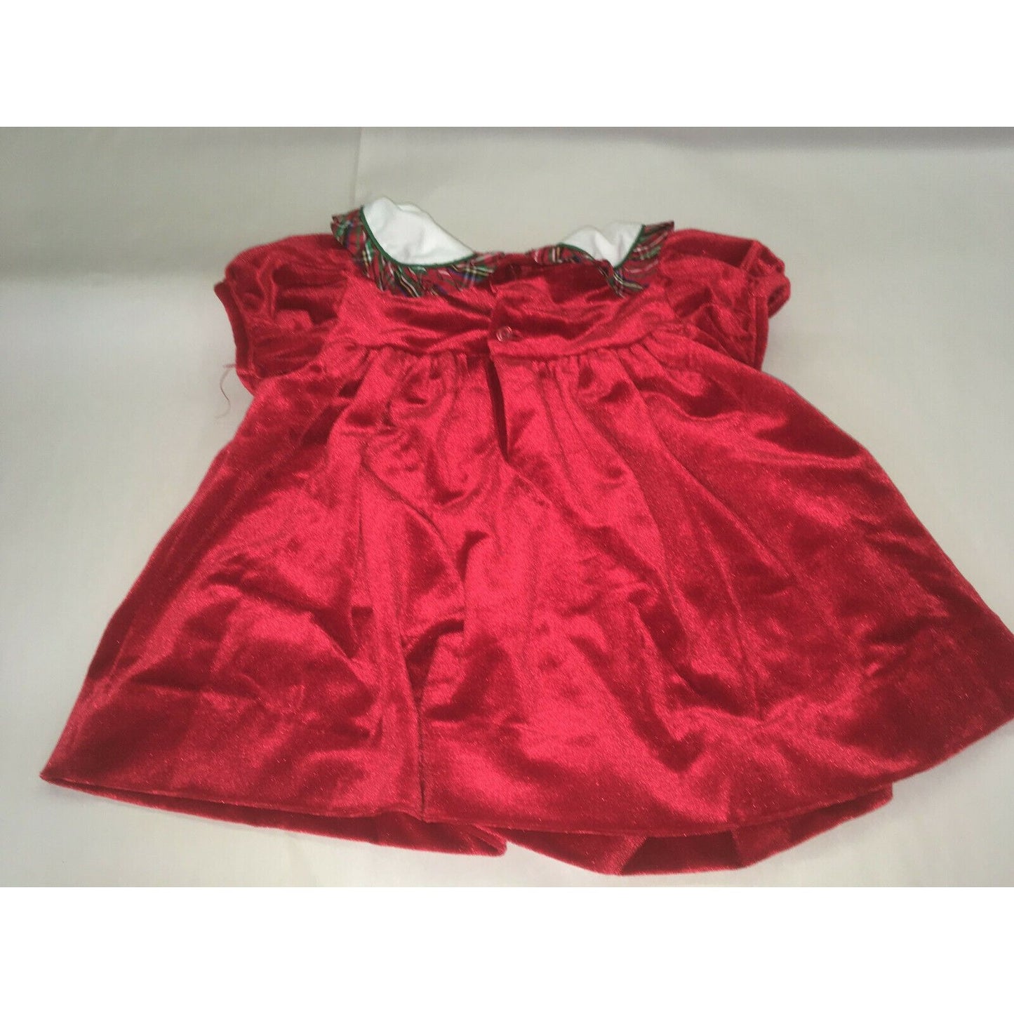 Vtg Rare Editions CHRISTMAS DRESS 24 mos Shiny Red w Plaid Trim