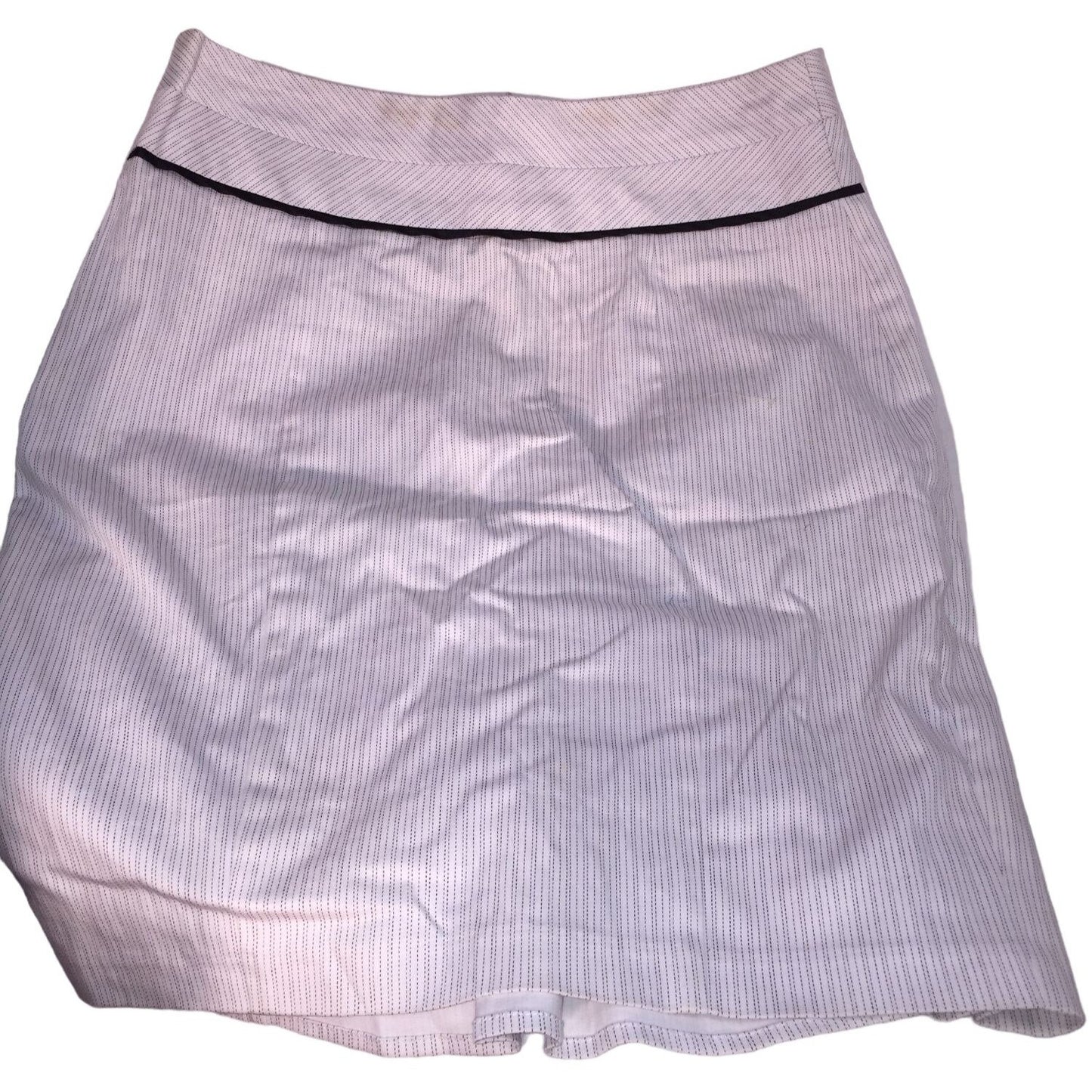 Takara White Pinstripe Skirt with back Ruffle - Approx. 20" from Waist to Hem