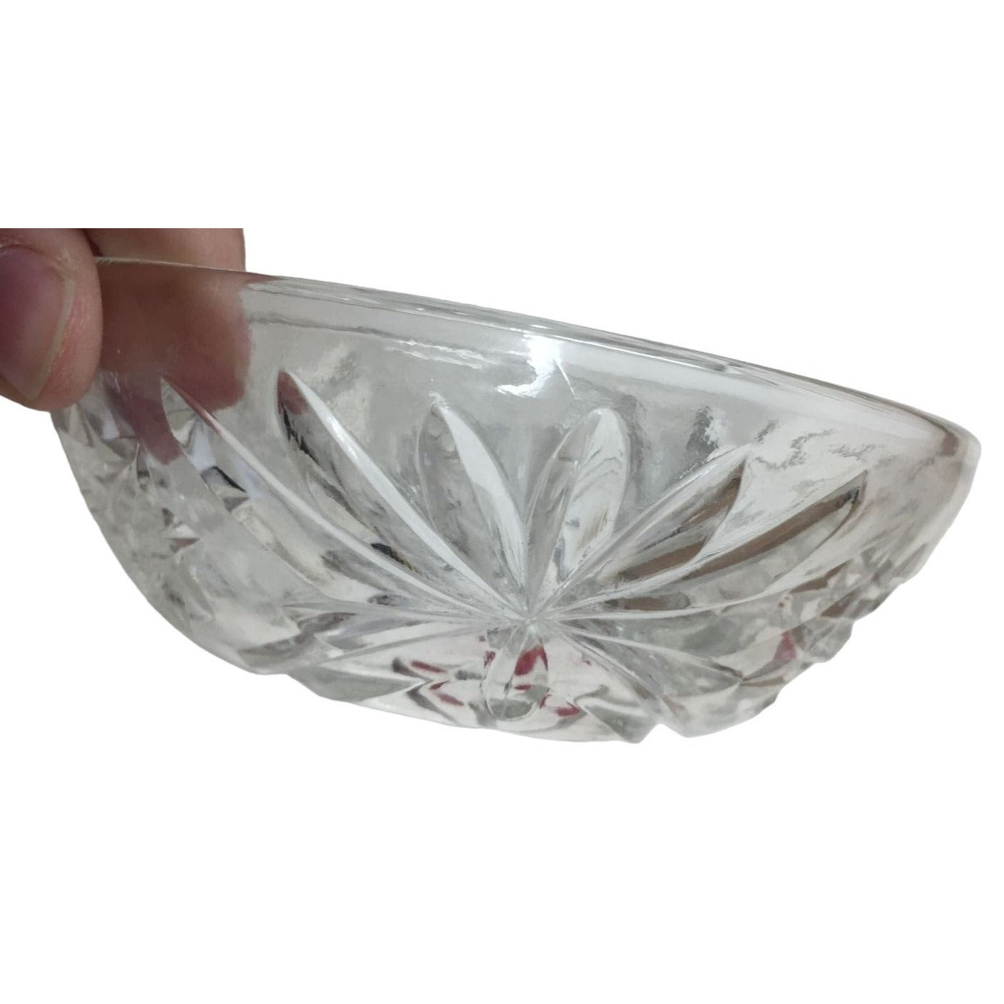 Vintage small crystal dish with petal pattern - fancy dishes - pretty small condiment bowl or dessert bowl