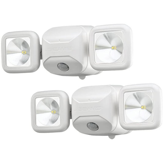 2-Pack - SECURITY LIGHTS -  High Performance Wireless Battery Powered Motion Sensing Led Dual Head Security Spotlight, 500 Lumens, White