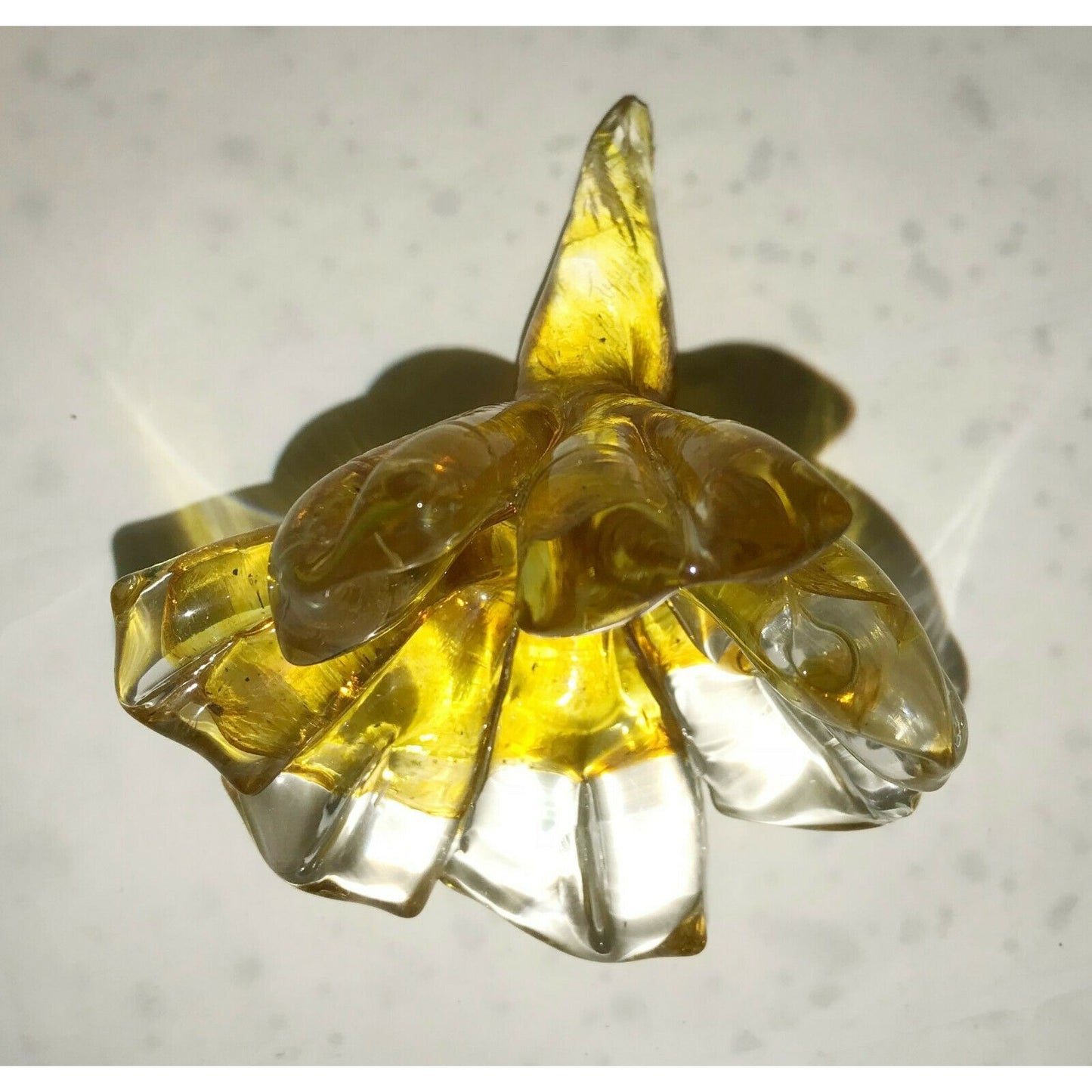 Marty Christy ART GLASS Fifth Yellow & White Clear Flower Stopper