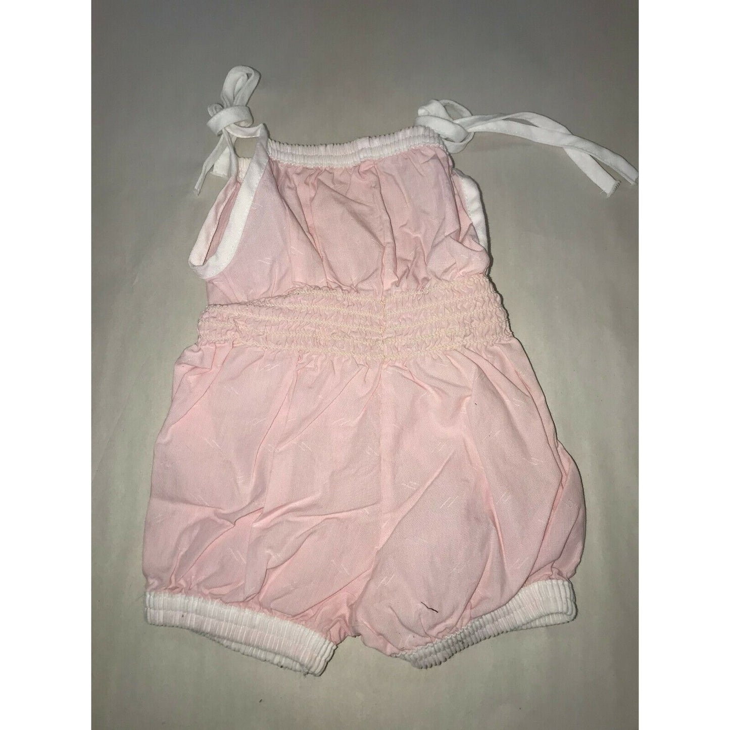 Cute Pink and white Sun Suit / Romper with Hat Infant 12 mos.