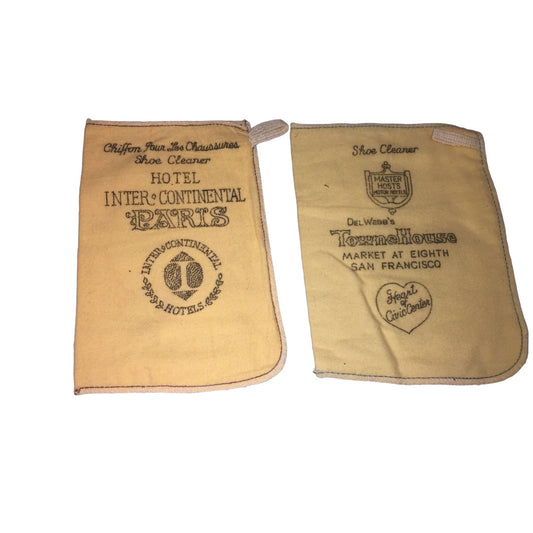 Hotel Inter-Continental Pari & Del Webb's Townhouse (San Francisco)  Shoe Shine Cloths / Mitts - Travel Souvenir Memorabilia