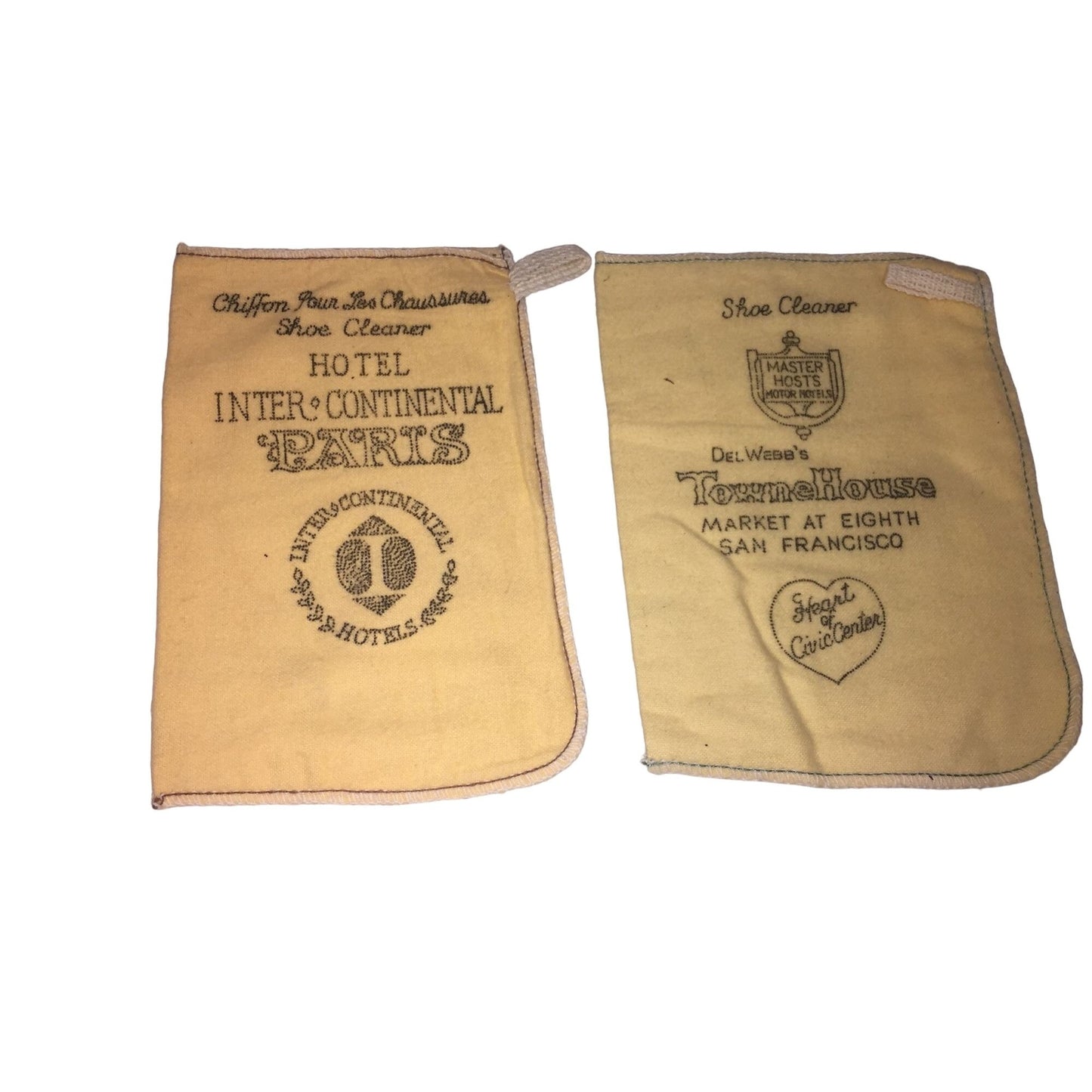 Hotel Inter-Continental Pari & Del Webb's Townhouse (San Francisco)  Shoe Shine Cloths / Mitts - Travel Souvenir Memorabilia