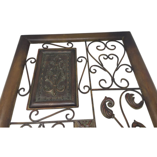 Pretty Framed antiqued Metal Wall Art - Swirls and Leaves and Fleur De Lis Designs