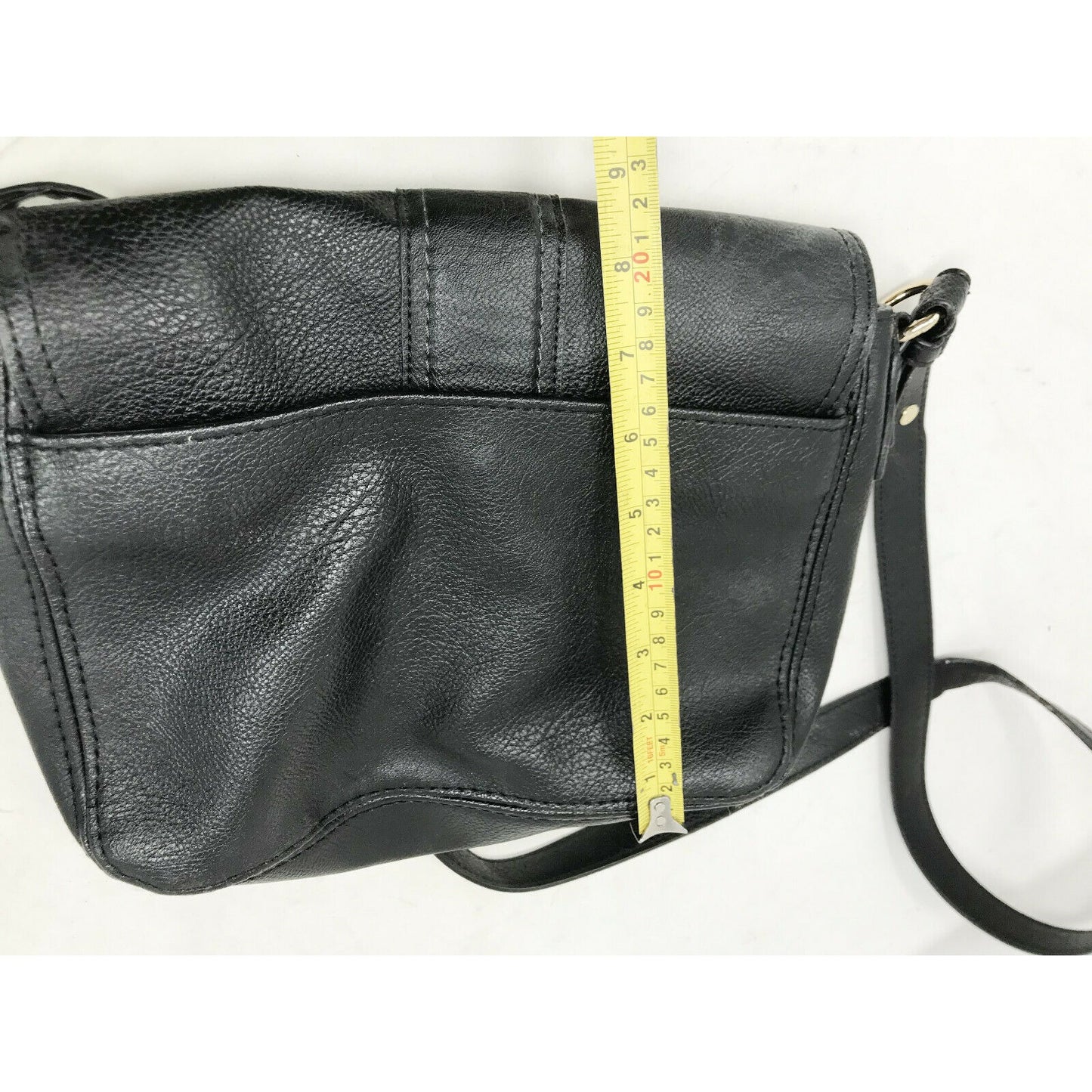 LIZ CLAIBORNE Black Faux Leather Bag / Handbag Purse With BUCKLE