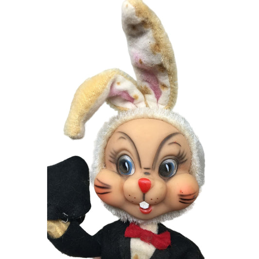 Unique Mid-Century Magician Rabbit with Top Hat, Jacket, Bow Tie & Cane - Creepy looking Rabbit Collectible