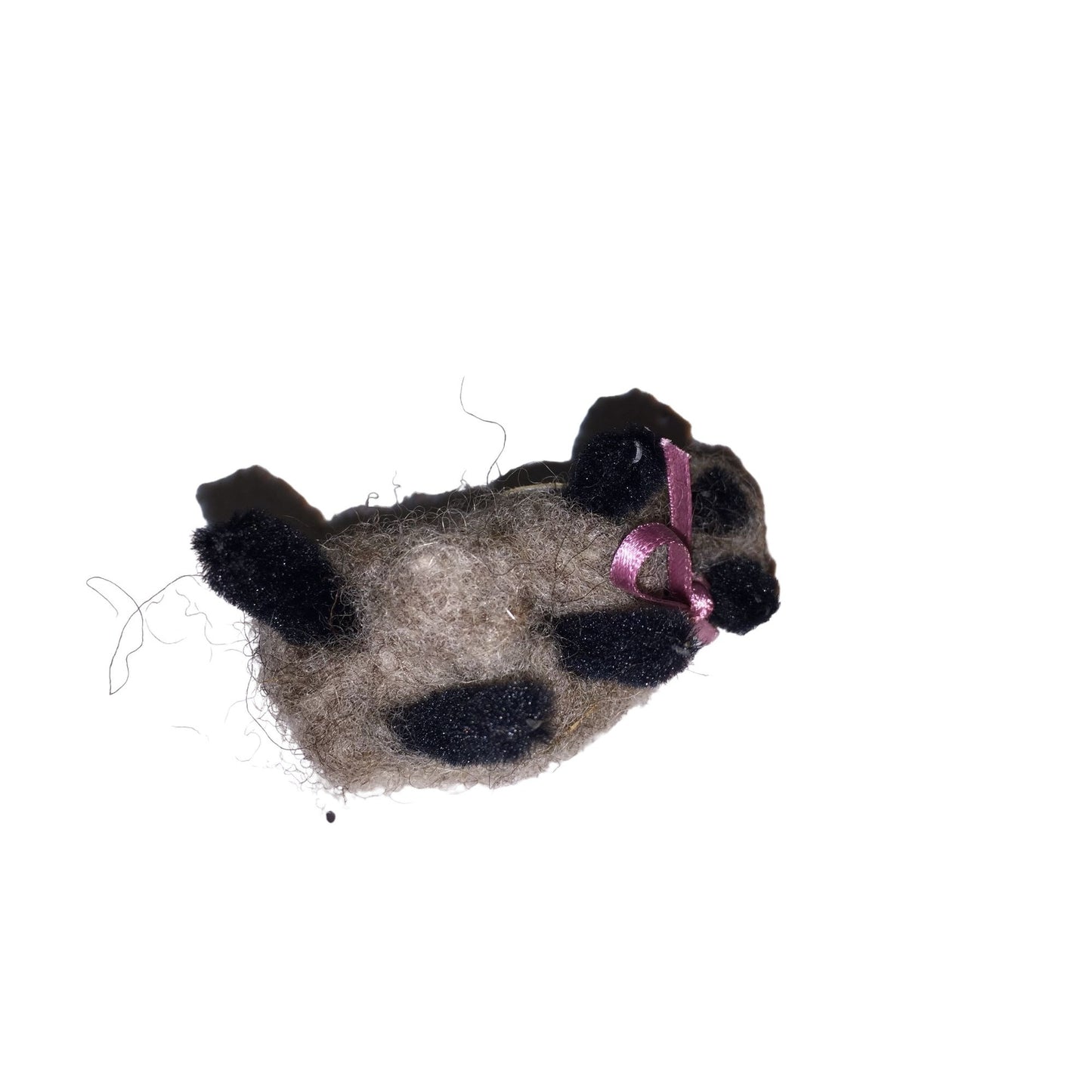 Brownish Dark Wool Sheep with Black Accents - Pink ribbon and bell  Handmade