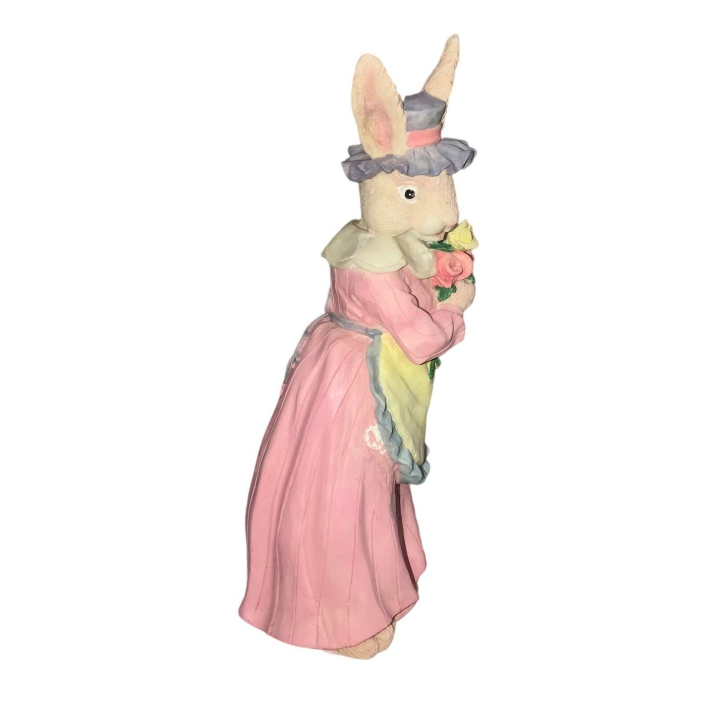 Easter decor - Dressed Up Rabbit Holding Bouquet of pink and yellow roses - Holiday Decor