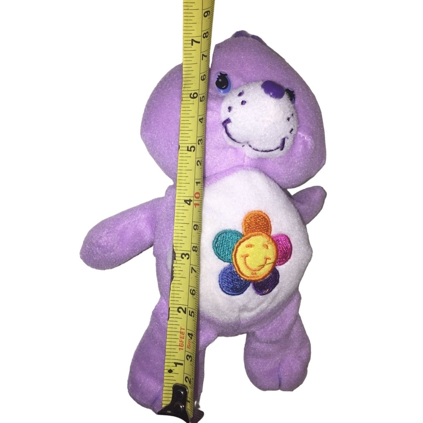 HARMONY Bear Care Bears Plush Toy Purple with colorful Flower on Belly - 7" Tall