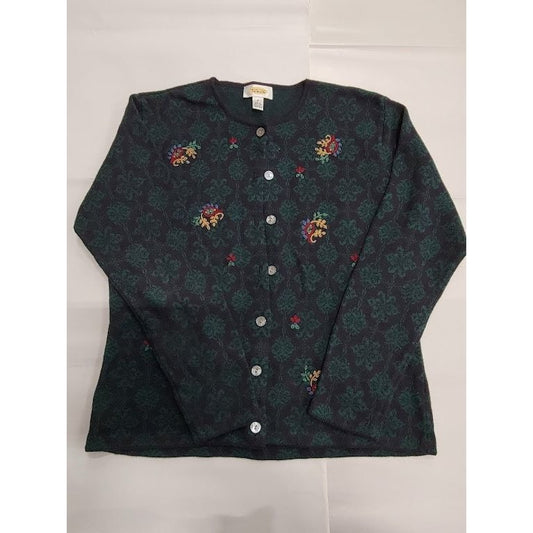 Talbots Womens S Dark Detailed pattern sweater with small red flowers