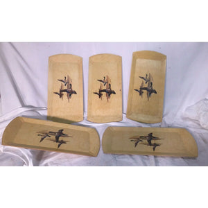 Set of 5 Vintage Natural Wood Serving Trays Breakfast Tray - Mallard Duck Art