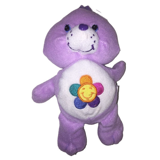 HARMONY Bear Care Bears Plush Toy Purple with colorful Flower on Belly - 7" Tall