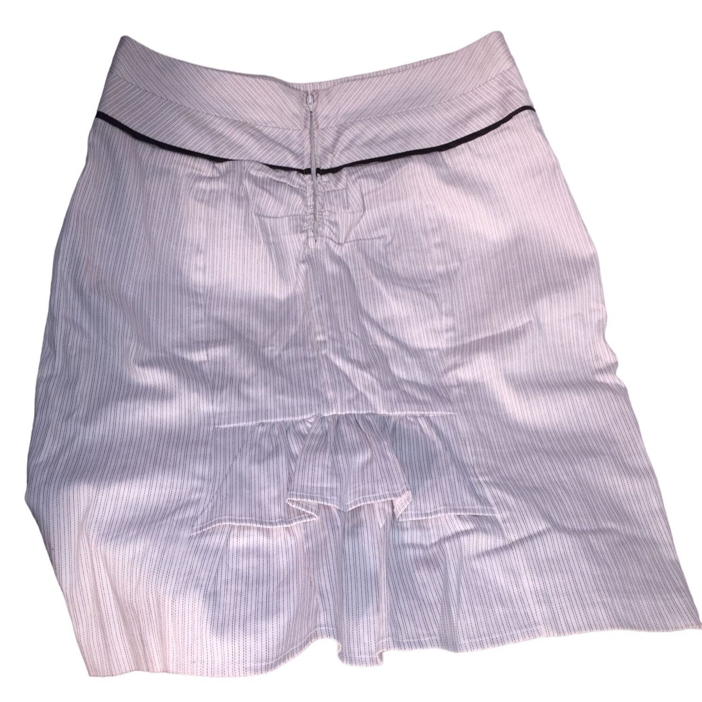 Takara White Pinstripe Skirt with back Ruffle - Approx. 20" from Waist to Hem