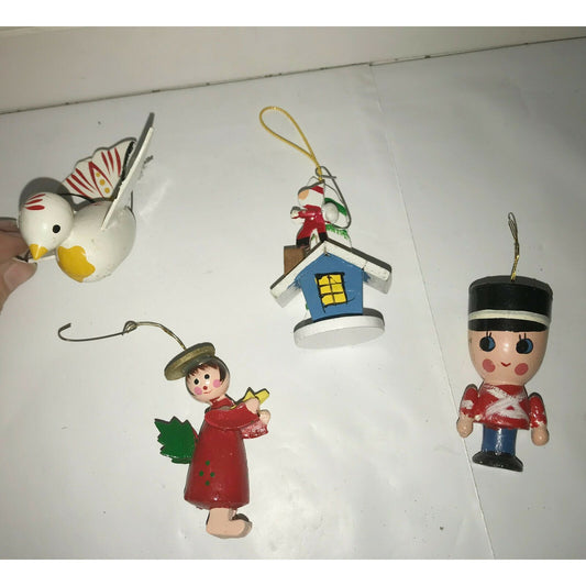 Vintage Wooden CHRISTMAS TREE Ornaments Angel Soldier, House Bird