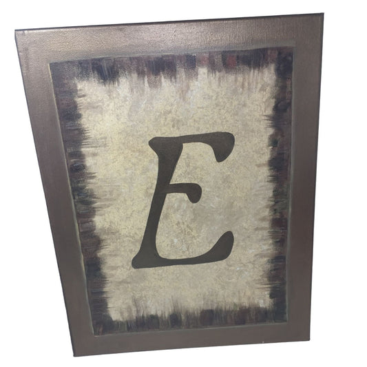 Painting on Canvas of Framed Large Letter E -No Frame, just painted canvas to look like frame - UNIQUE!