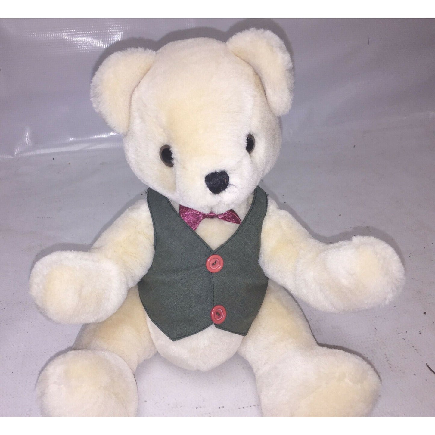 Applause 1988 jointed TEDDY BEAR plush toy w Bowtie and Vest Cute!