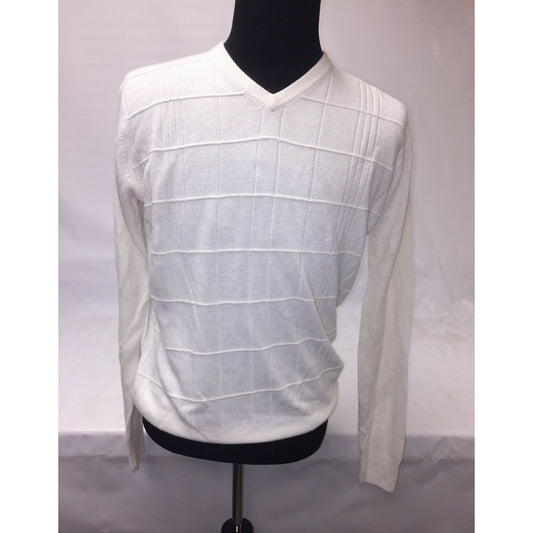 Men's DOCKERS White Ribbed SWEATER Size M (Medium) V Neck Collar