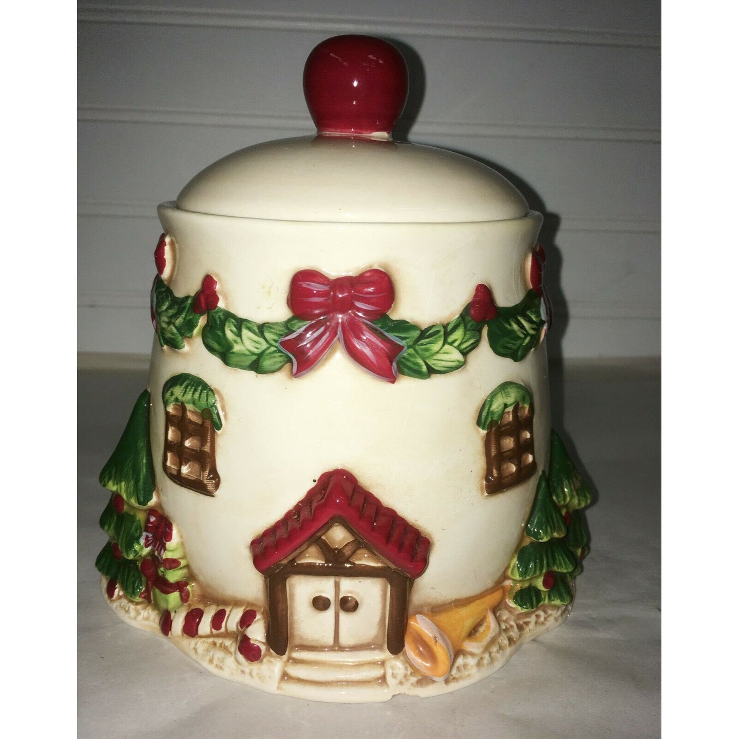 Holiday Village Creamer Sugar Marshmallow & Cookie Jar Serving Set