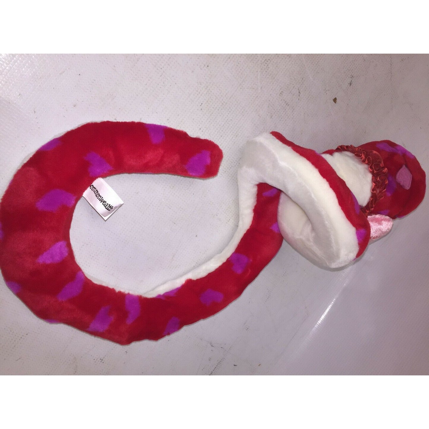 I LOVE YOU Red Valentines Day Red SNAKE Plush w Pink HEARTS Coiled