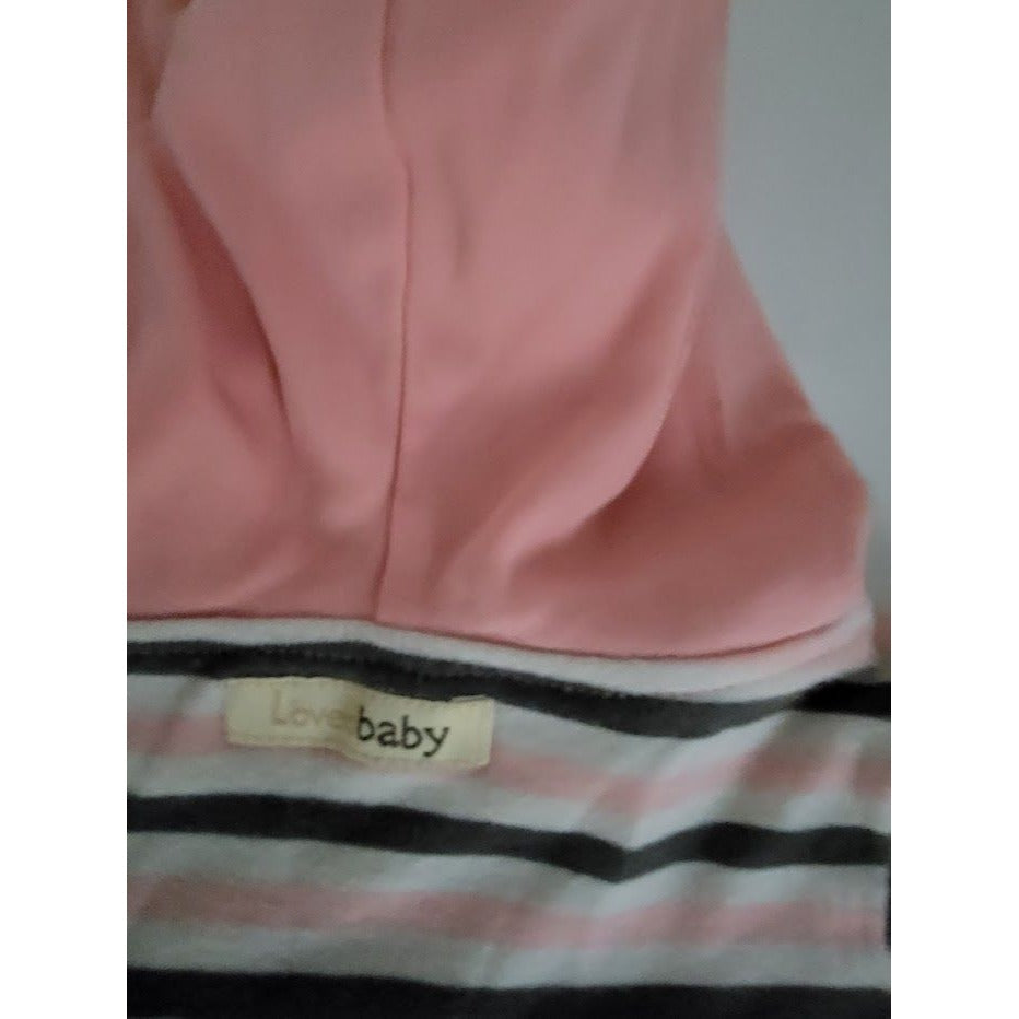 LovedBaby pink gray white stipe hoodie with pocket 6-9 mos