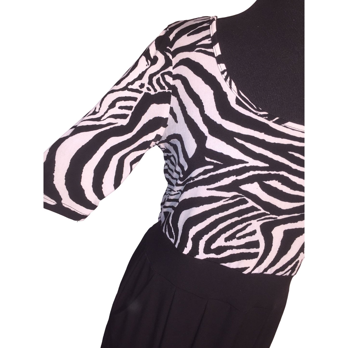 Catch My I Zebra Print and Black Dress - 3/4 Sleeve Scoop Collar Size M