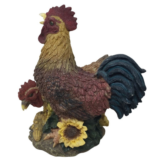 Young's Vintage Chicken and Rooster Figurine - Chickens Eating Corn Statue