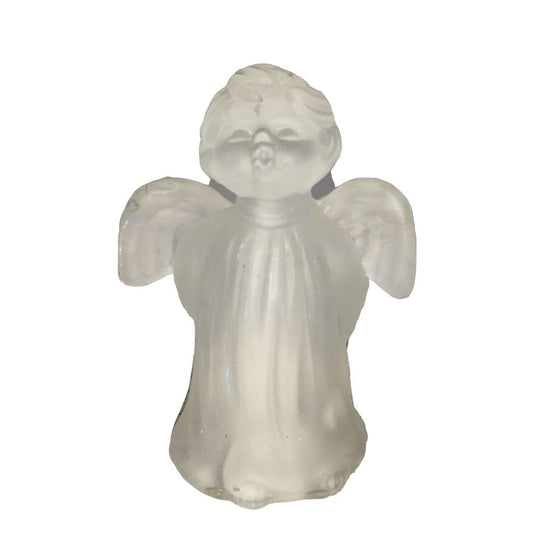 Crystal Clear Brand Whistling Child Angel Frosted Crystal Candlestick holder - Approx. 5" tall. Good condition ( see photos)