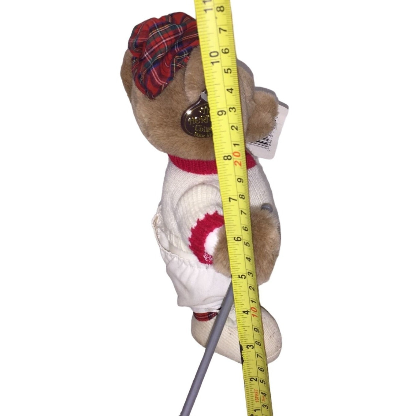 The Heritage Collection Golfing Bear Plush - Red Plaid Hat - white sweater with red trim