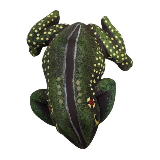 Land and Sea Frog Figurine - Green with Vivid Yellow dots and accents - Hang on Potted Plants