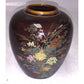 Japanese Brown Jar with pretty floral design handpainted on - metallic looking and colored paint on shiny brown finish A+ Stuff  A+ Stuff Vases