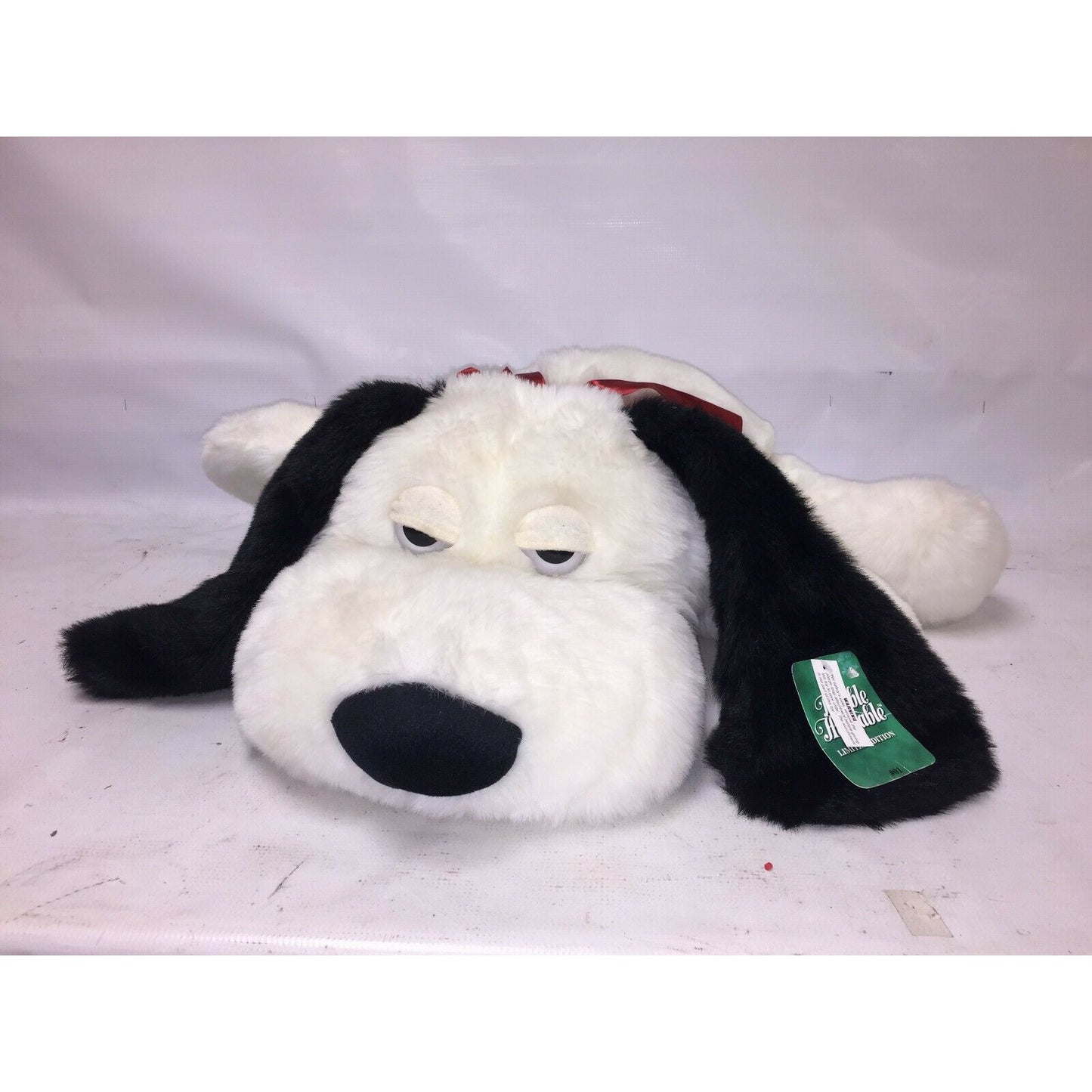 Lovable Huggable Lying DOG PLUSH 28" very soft black/white Pup -