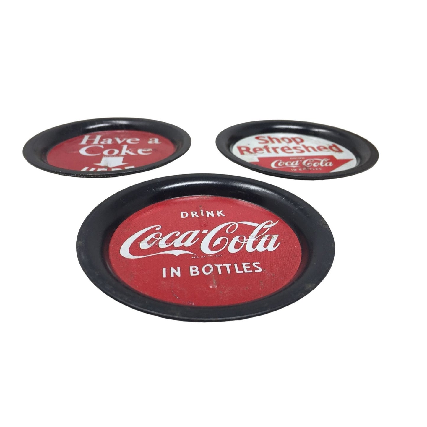 Vintage Coca-Cola Tin Coasters (3) Red white and black coaster set - Vintage Advertising