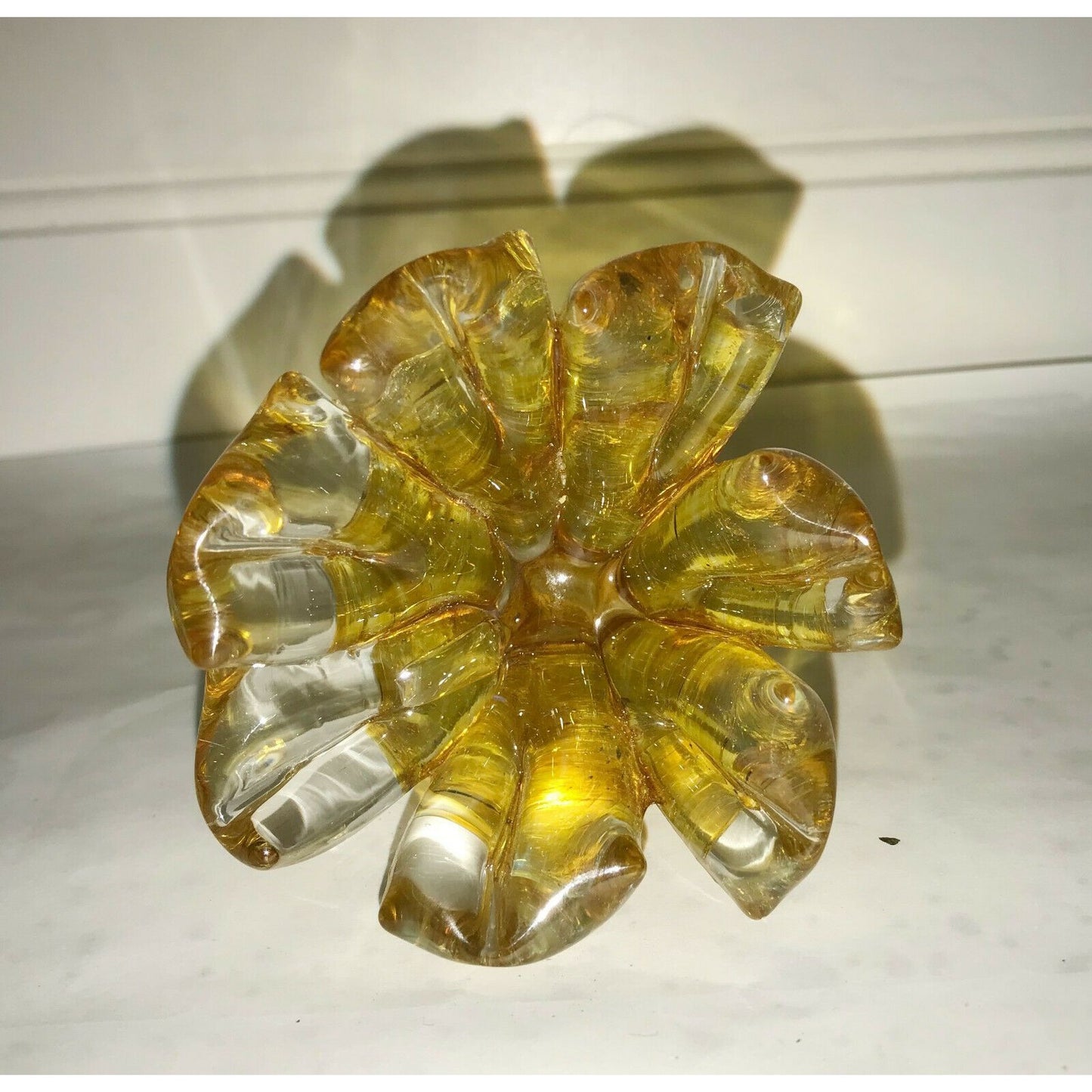 Marty Christy ART GLASS Fifth Yellow & White Clear Flower Stopper