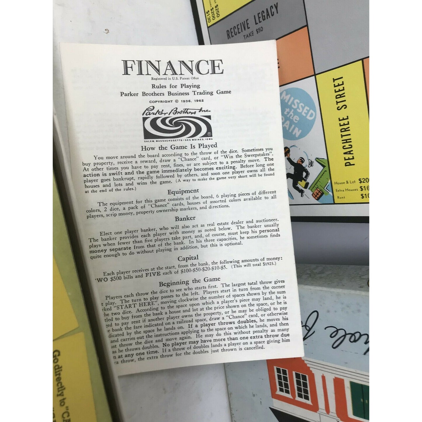 FINANCE Board GAME Parker Brothers 1958 Business Trading Family